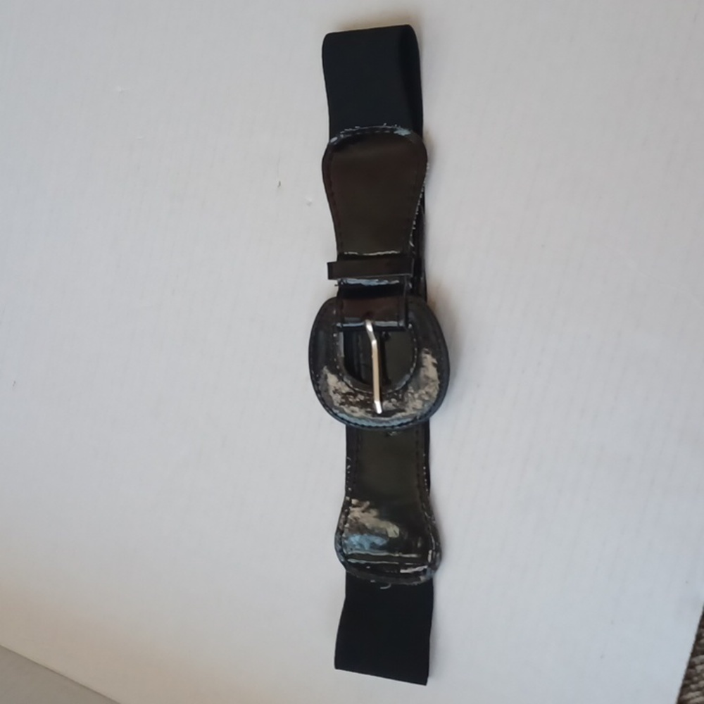 $4 Add-on Black Elastic & Faux Leather Belt - Size O/S (Girl)